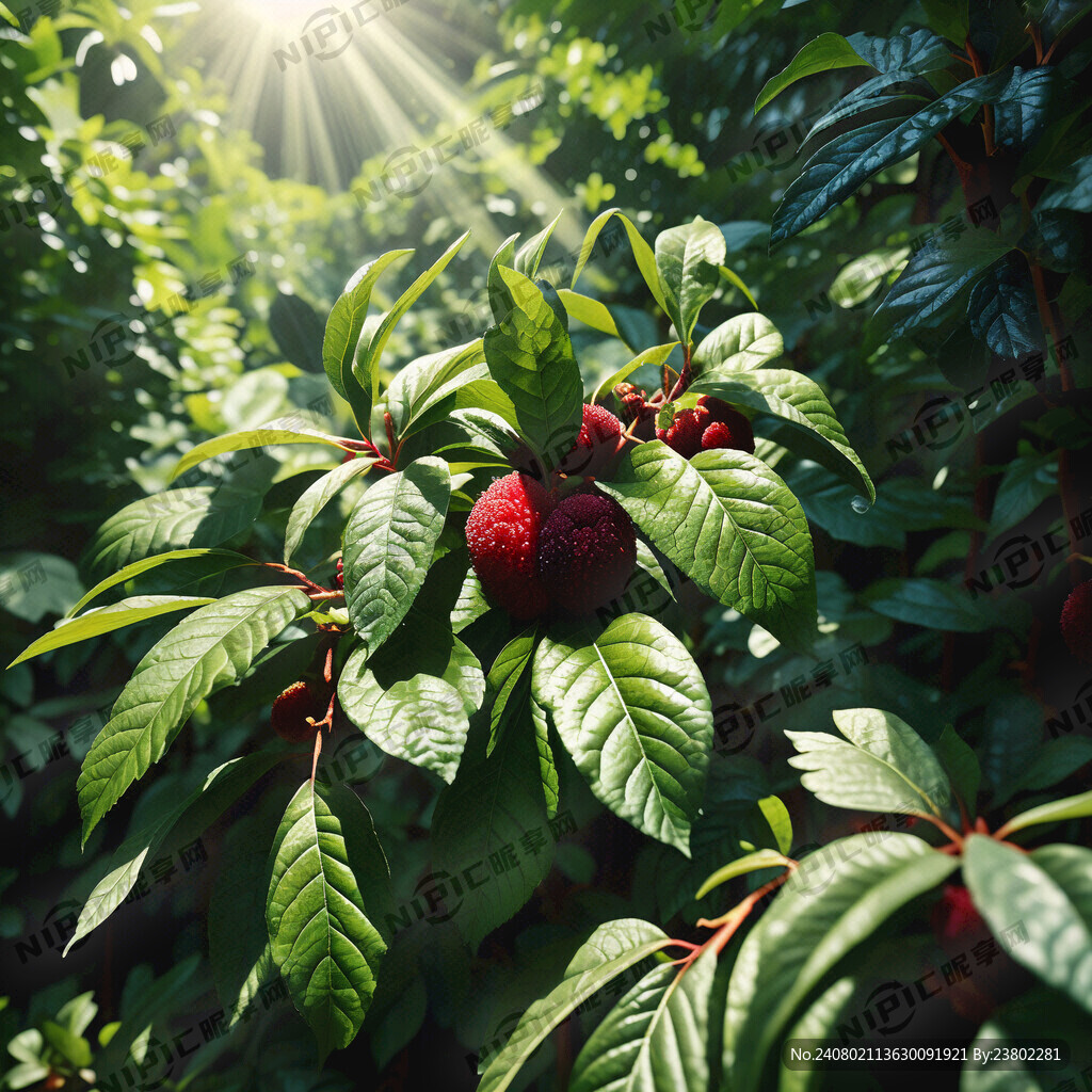 夏天 绿叶 杨梅