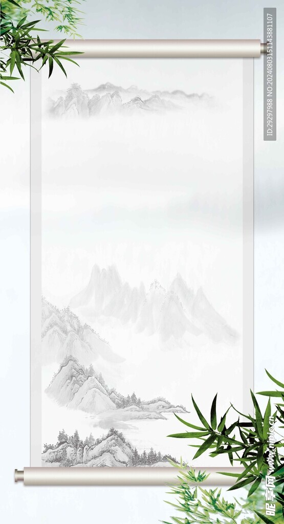 卷轴 山水画  中国风挂画