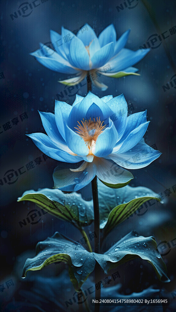 完整蓝莲花 写实 高清 有花蕾