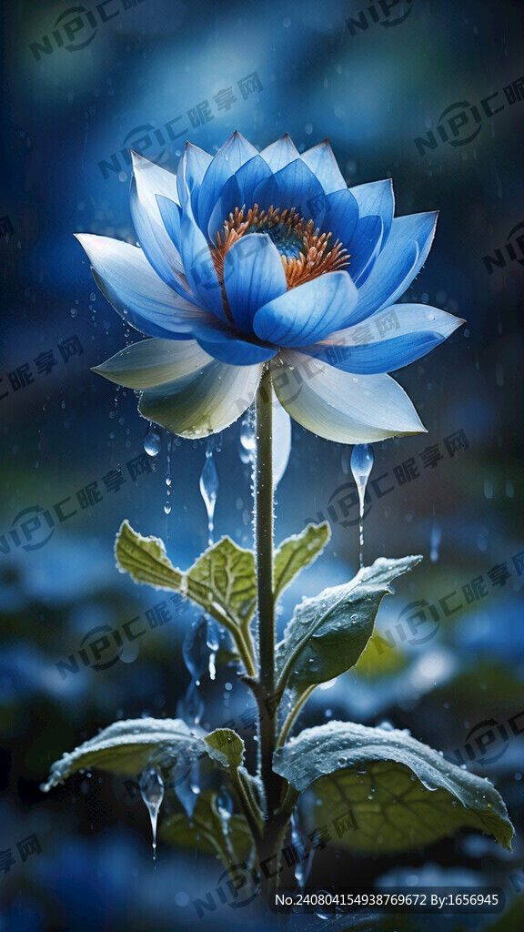 蓝莲花 写实 完整 高清 有茎