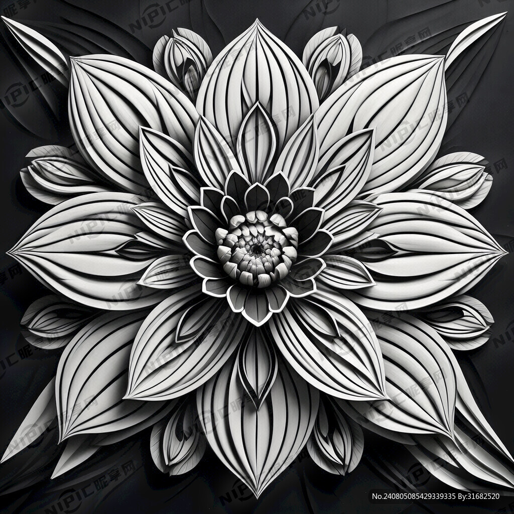 抽象 花朵 造型 黑白灰 线条