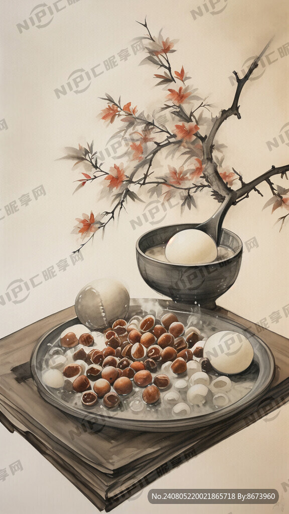 吃醪糟汤圆字画古图