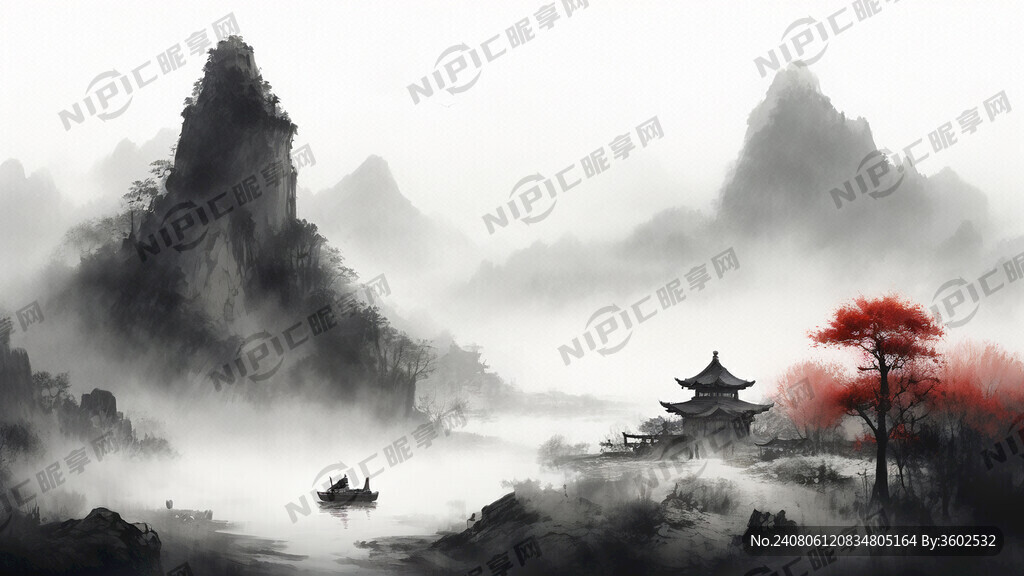 科技农村画面 中国风 中国画