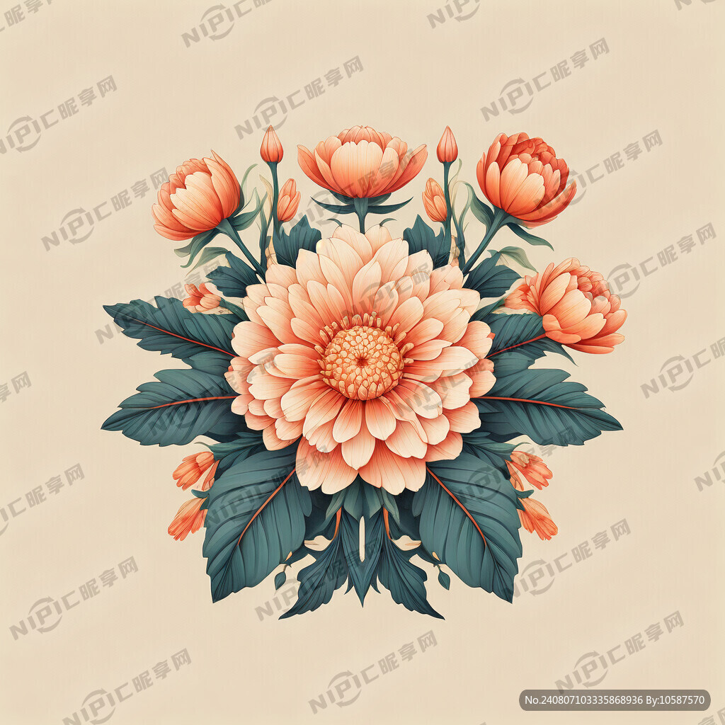 花 古典 扁平插画 怀旧风