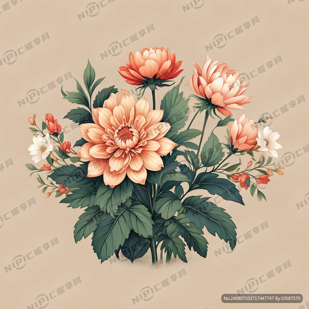 花 古典 扁平插画 怀旧风