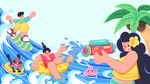 清凉夏天水上派对插画