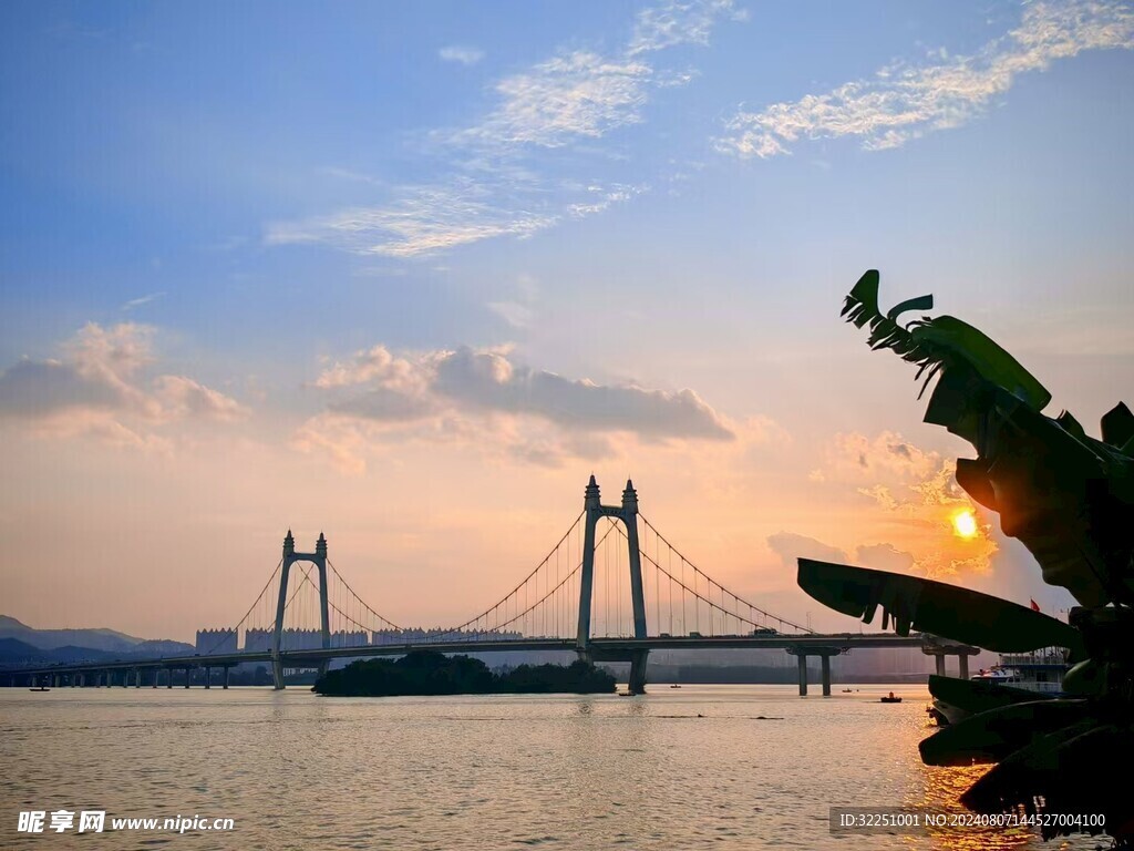 风景 晚霞 桥粱 