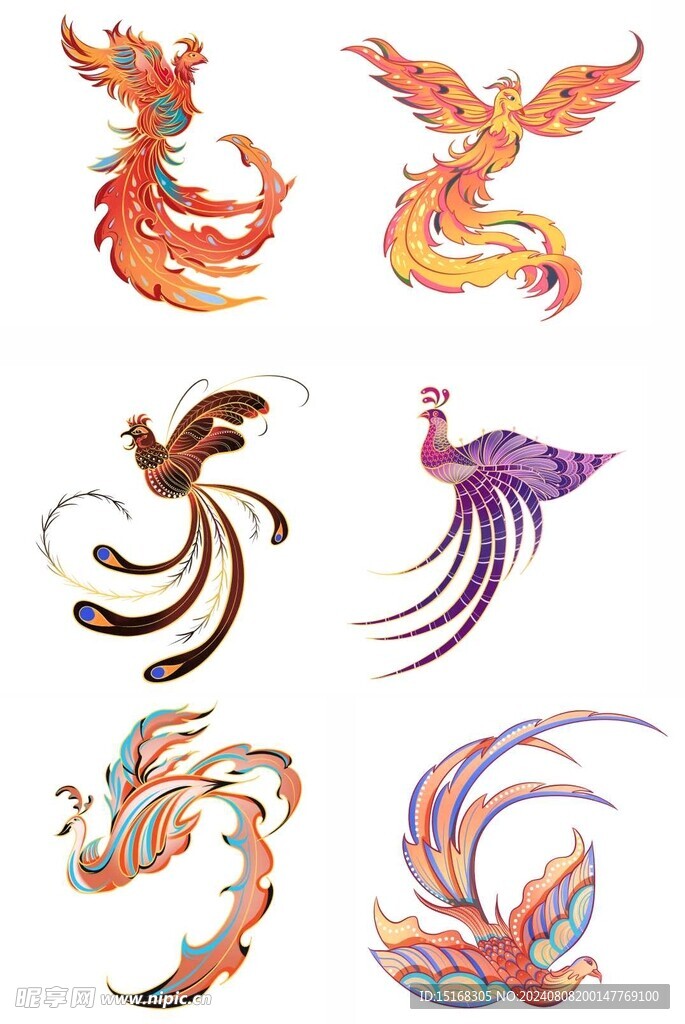 国潮凤凰元素插画
