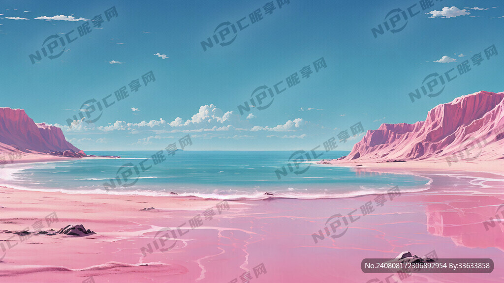 粉色沙滩 空旷无人 超广角