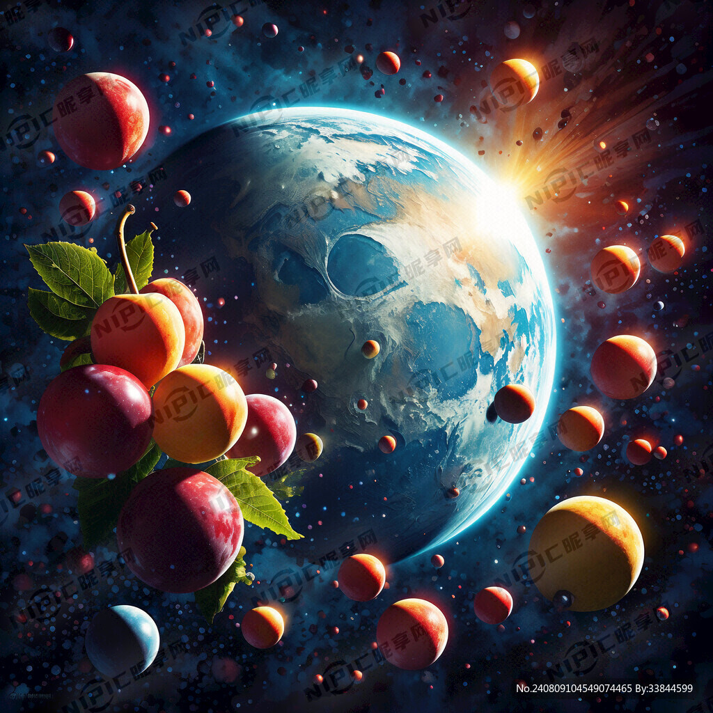 太空 深色宇宙 新鲜水果 汽泡