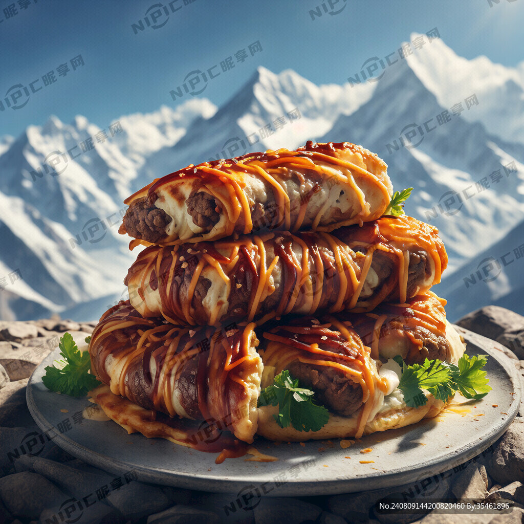 烤芝士牛肉卷饼 玉龙雪山背景