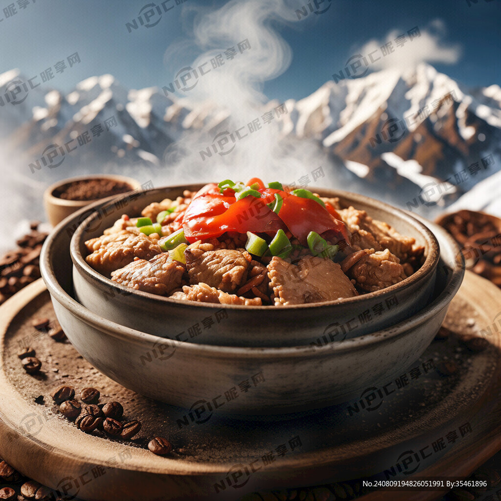 土锅肉片炒饭 冒热气