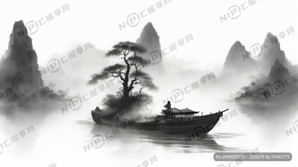 近近、超简约白底、水墨画、中国