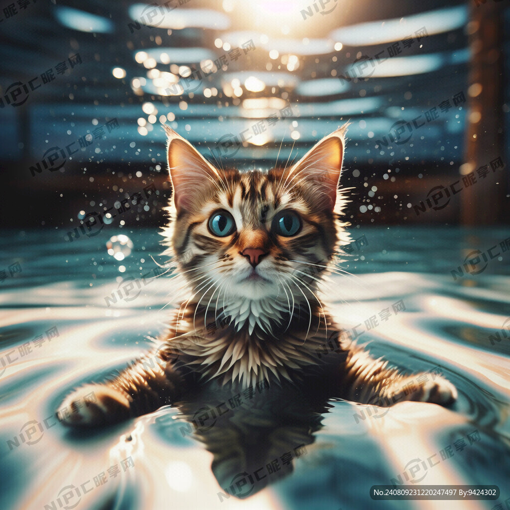 一只正在游泳的猫