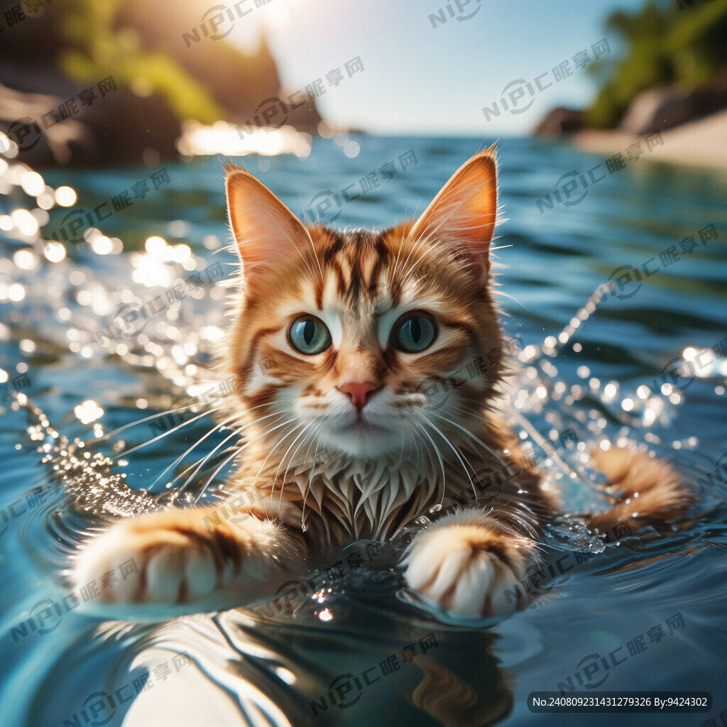 一只正在游泳的猫 高清