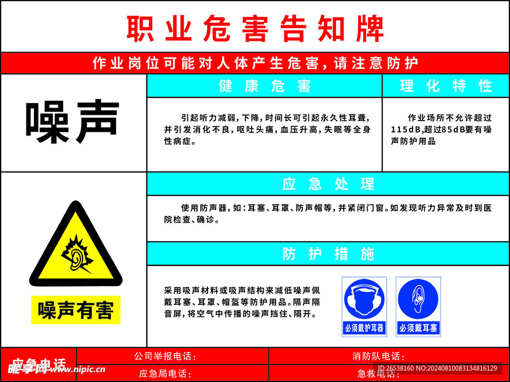 噪声职业危害告知牌