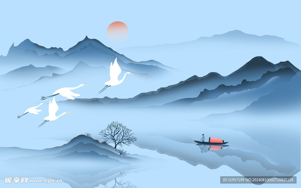水墨白露风景插画