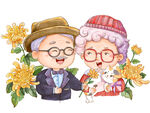 重阳节老人欣赏菊花