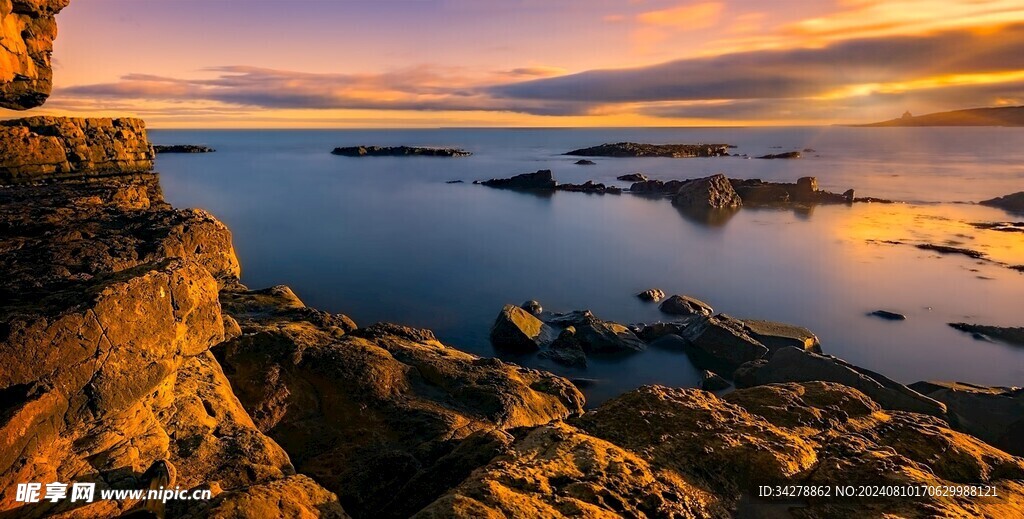 海边石头 夕阳 