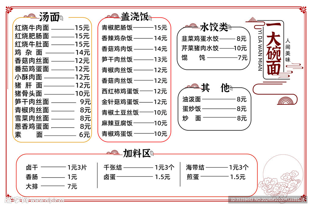 价格表