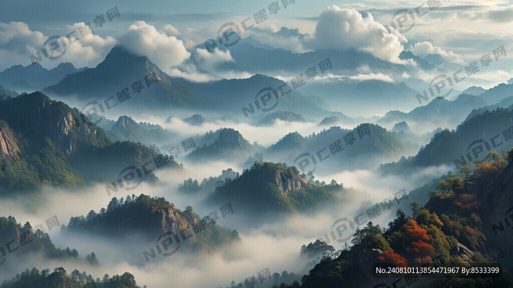 云雾缭绕 远山 有高有低