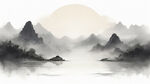 云雾缭绕，远山，有高有低