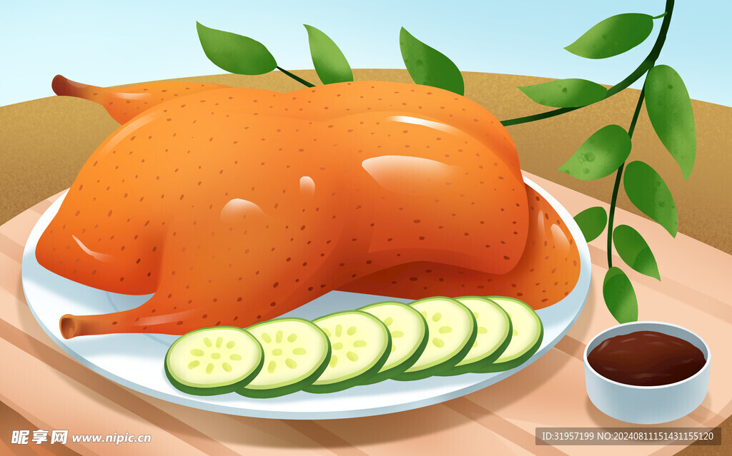 烤鸭美食插画