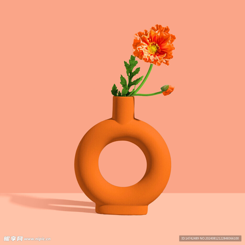 橙色花瓶插花