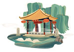 趵突泉国风国潮插画