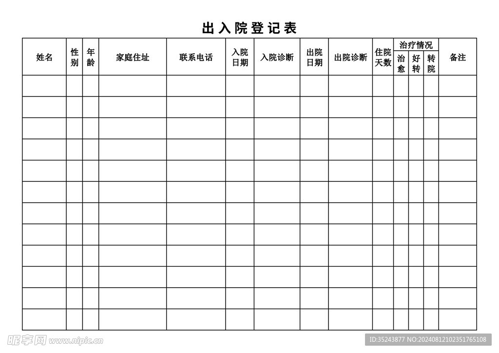 医院出入院登记表