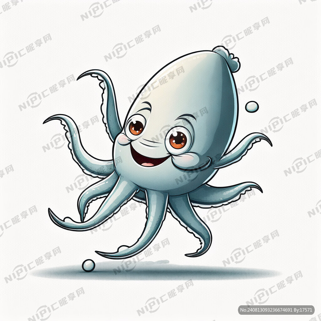 鱿鱼卡通 活泼 白底