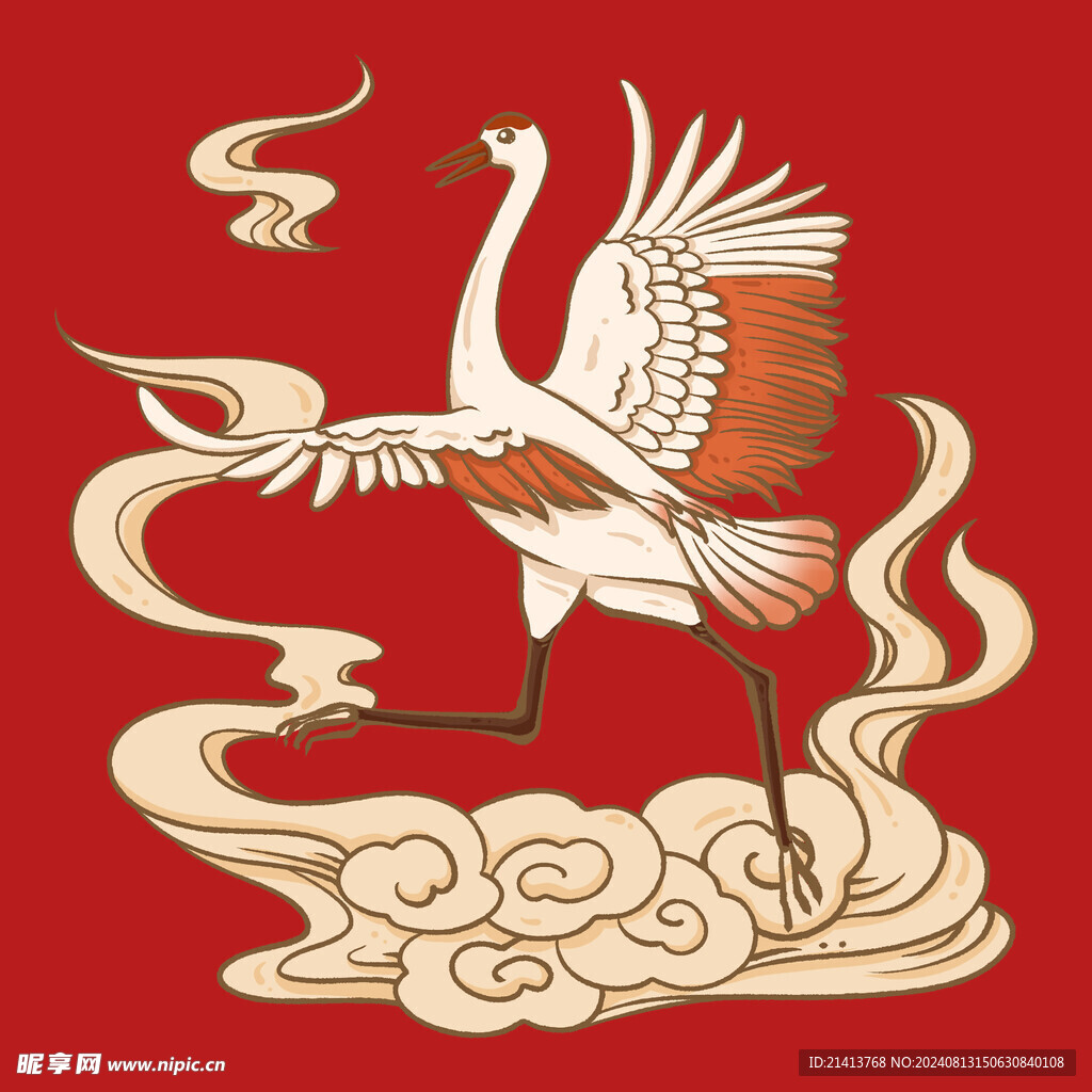 手绘卡通仙鹤