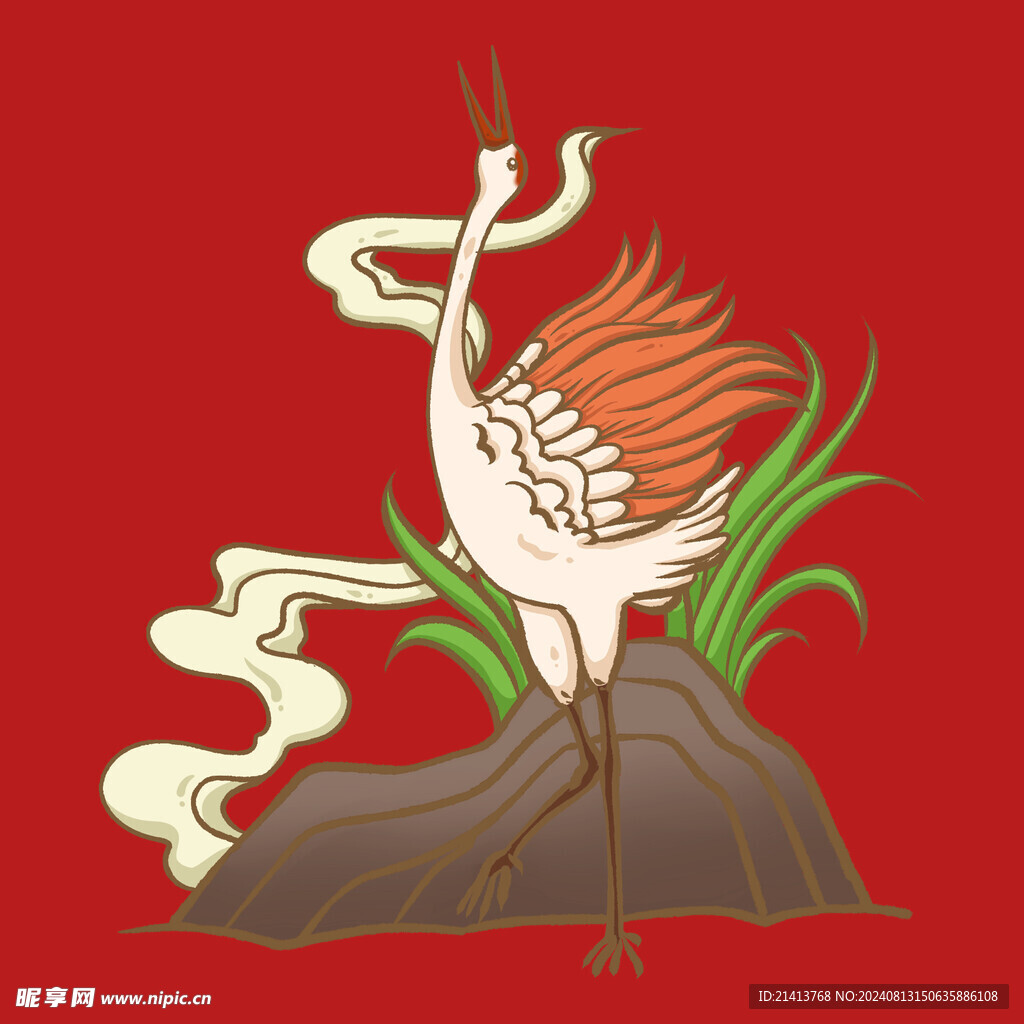 手绘卡通仙鹤 