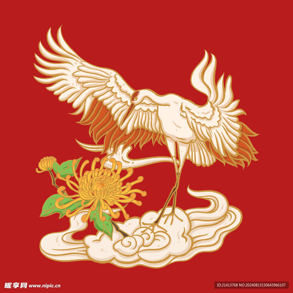 手绘卡通仙鹤 