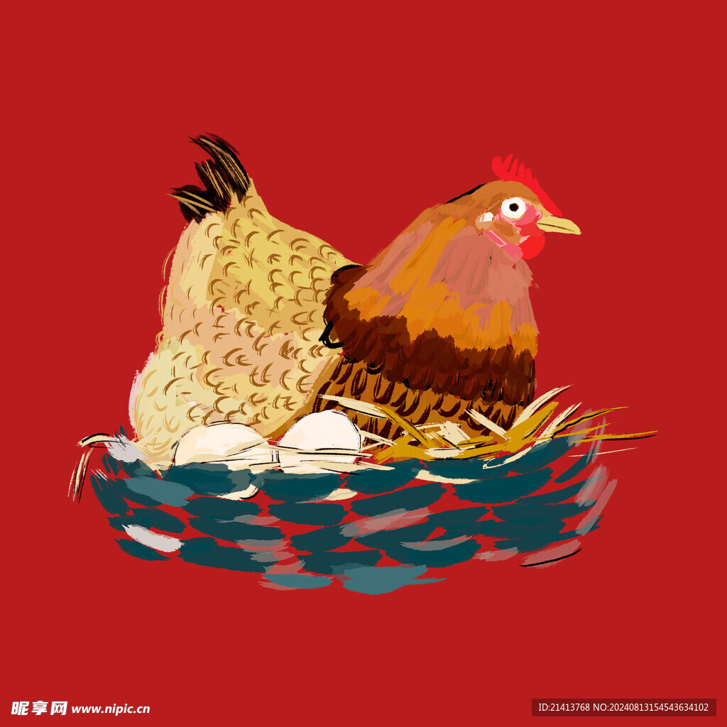 手绘线描小鸡 