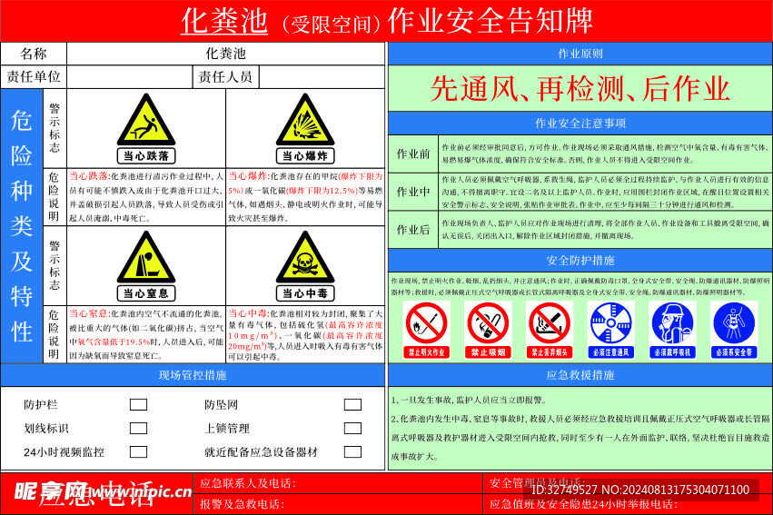 化粪池作业安全告知牌