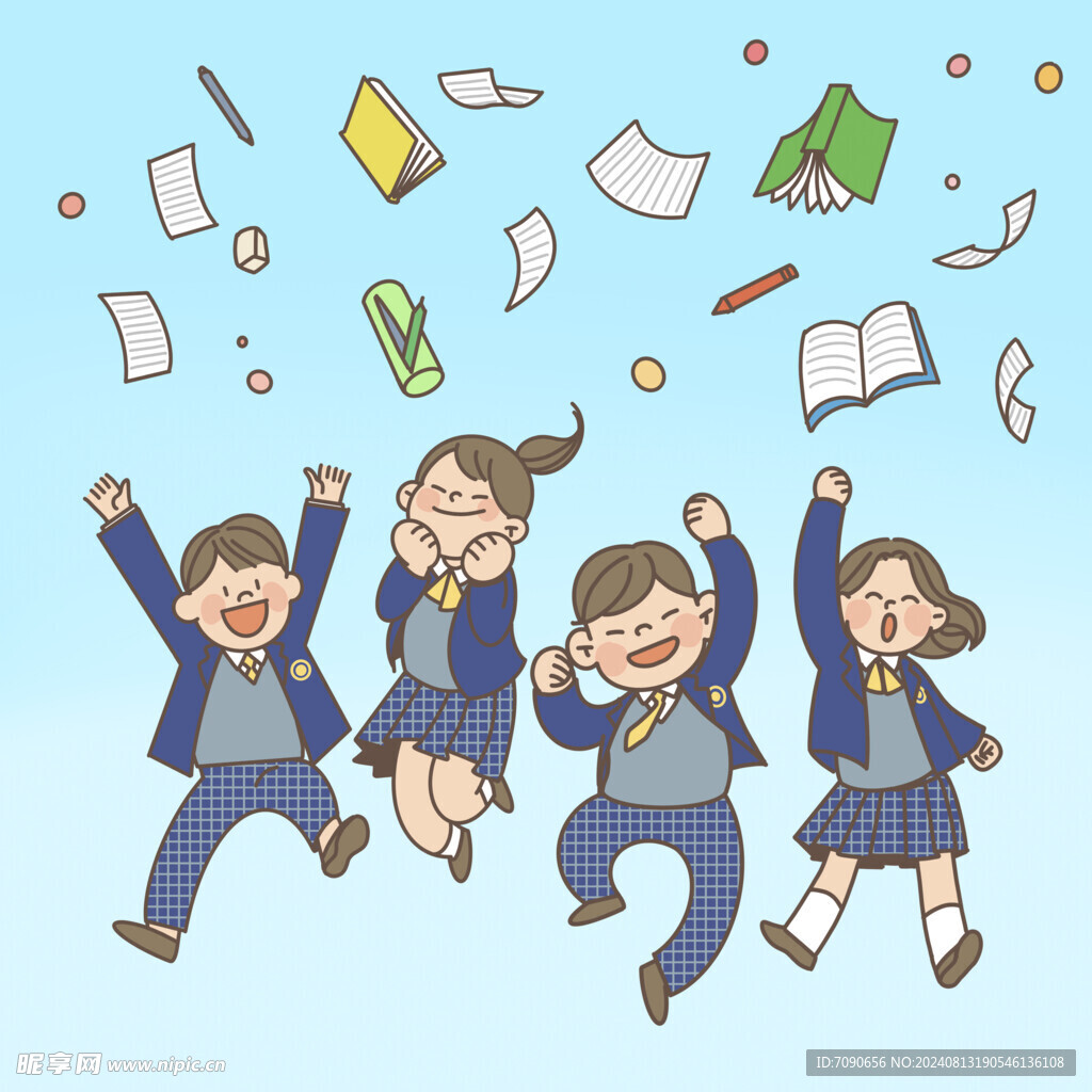 卡通中小学开学插画    