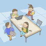 卡通中小学开学插画    