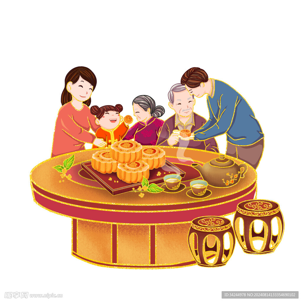 中秋一家人插画漫画