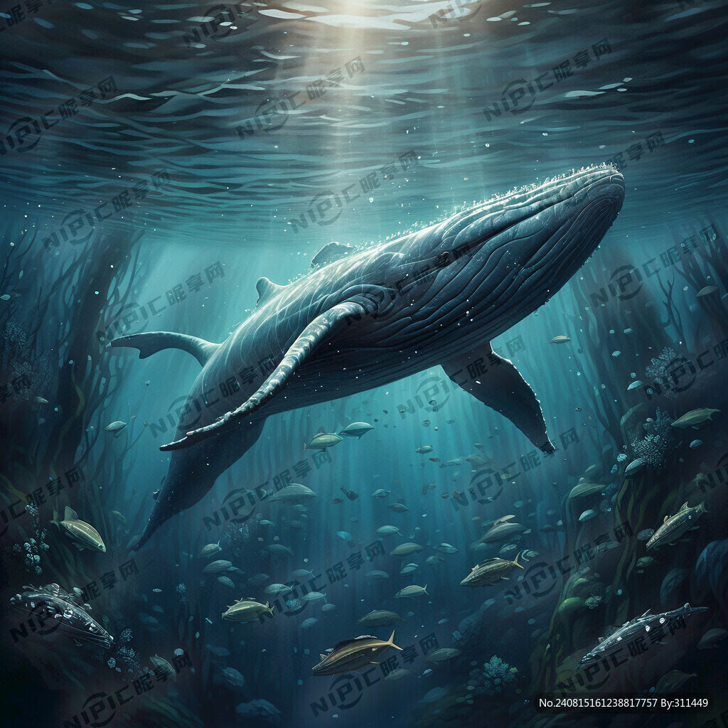 鲸鱼在深邃的大海中