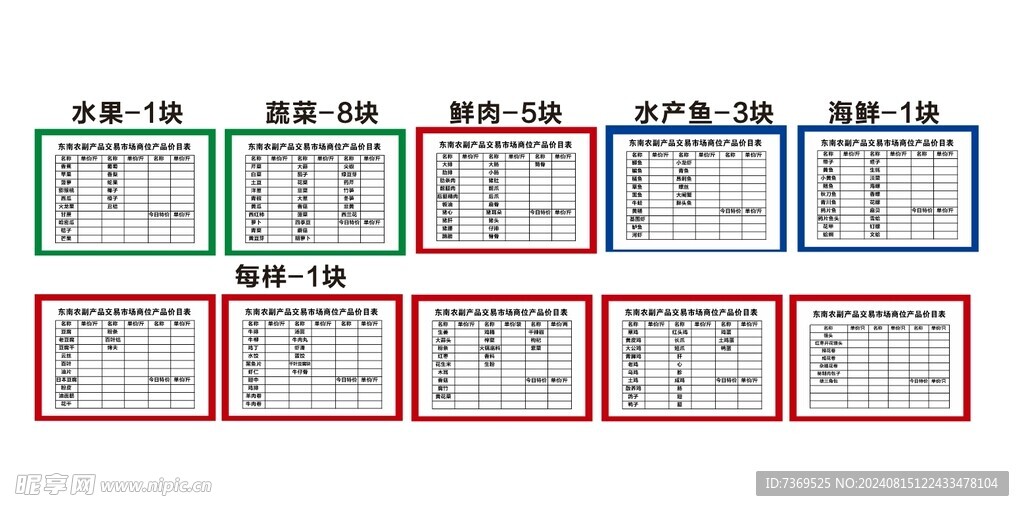 信息栏 价目表 菜场菜价单