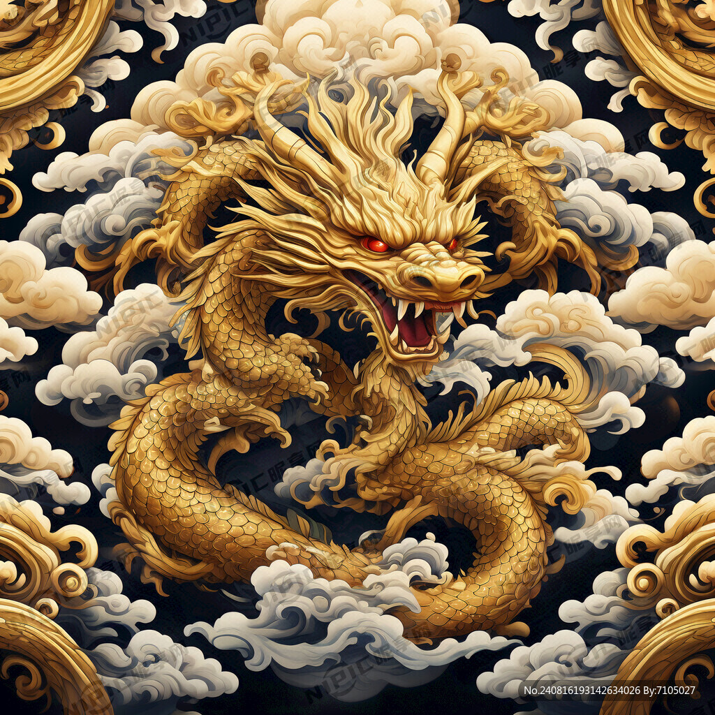 金色龙  背景古典云纹