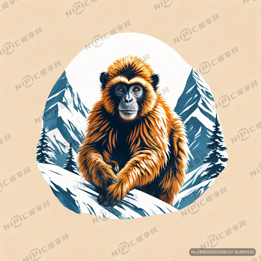 简贴画 雪山背景金丝猴