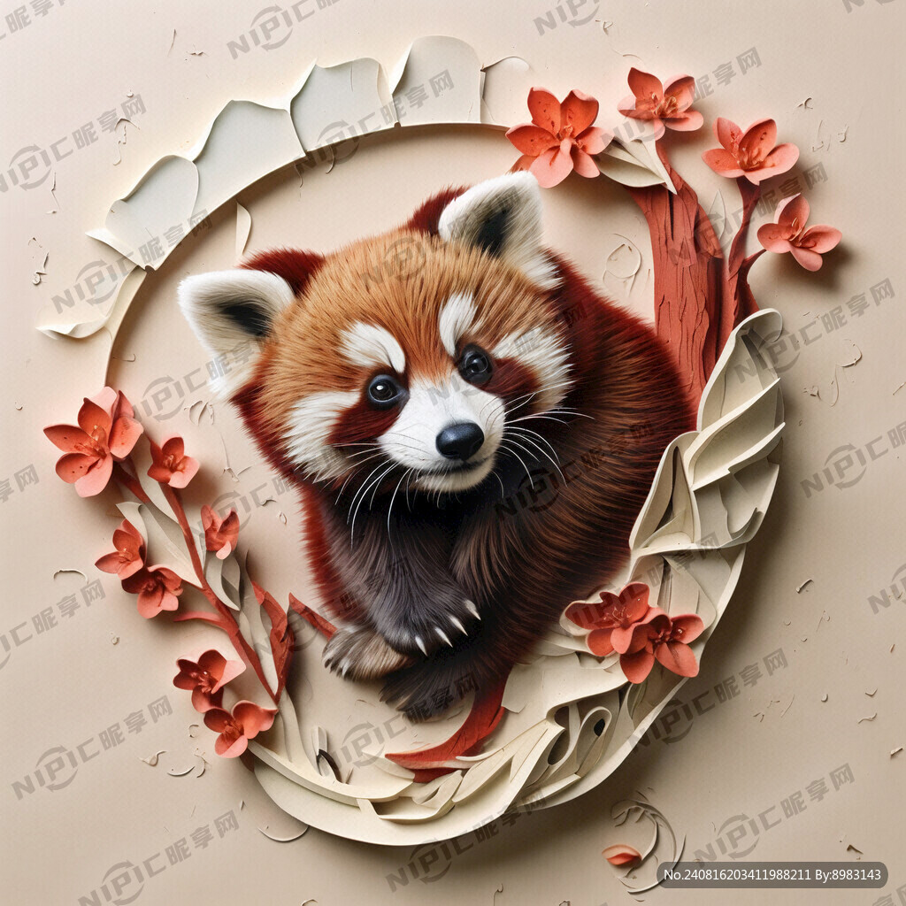 衍纸画 小熊猫爬树