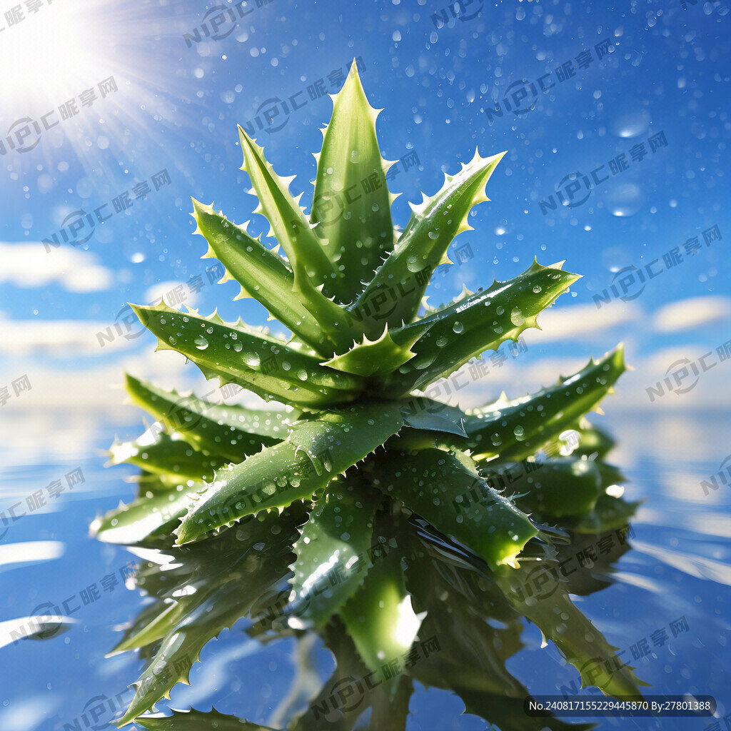 芦荟 水珠 高清 蓝天背景