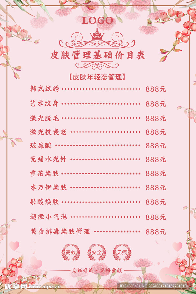 皮肤管理价目表