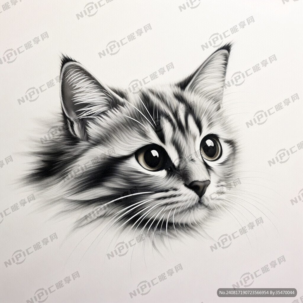 手绘猫咪侧脸简笔