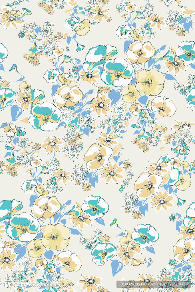手绘花蕾叶子