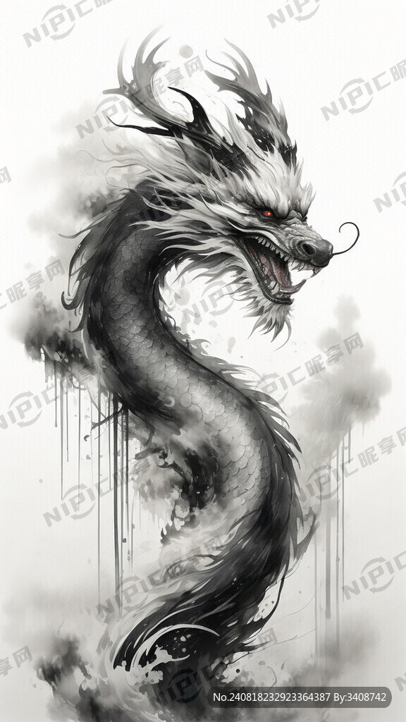 中国龙 黑色底纹 毛发精致