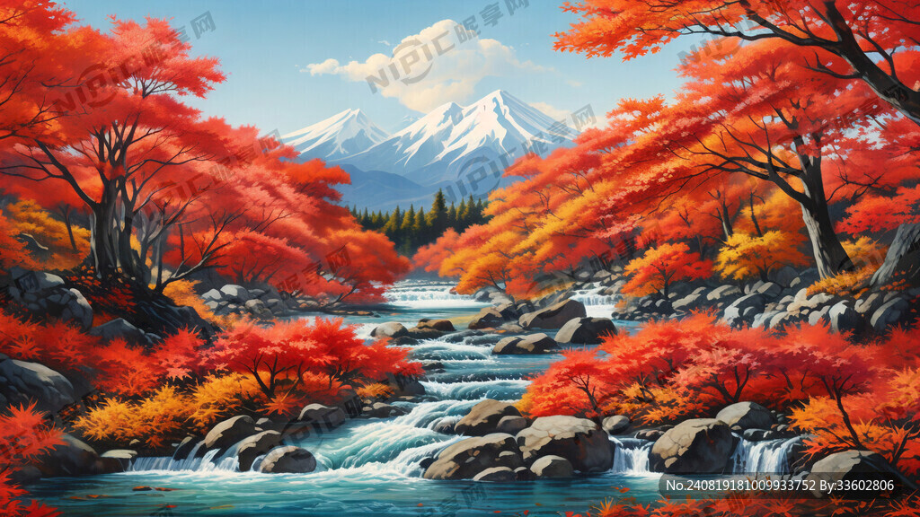 富士山大点 枫叶树 溪流